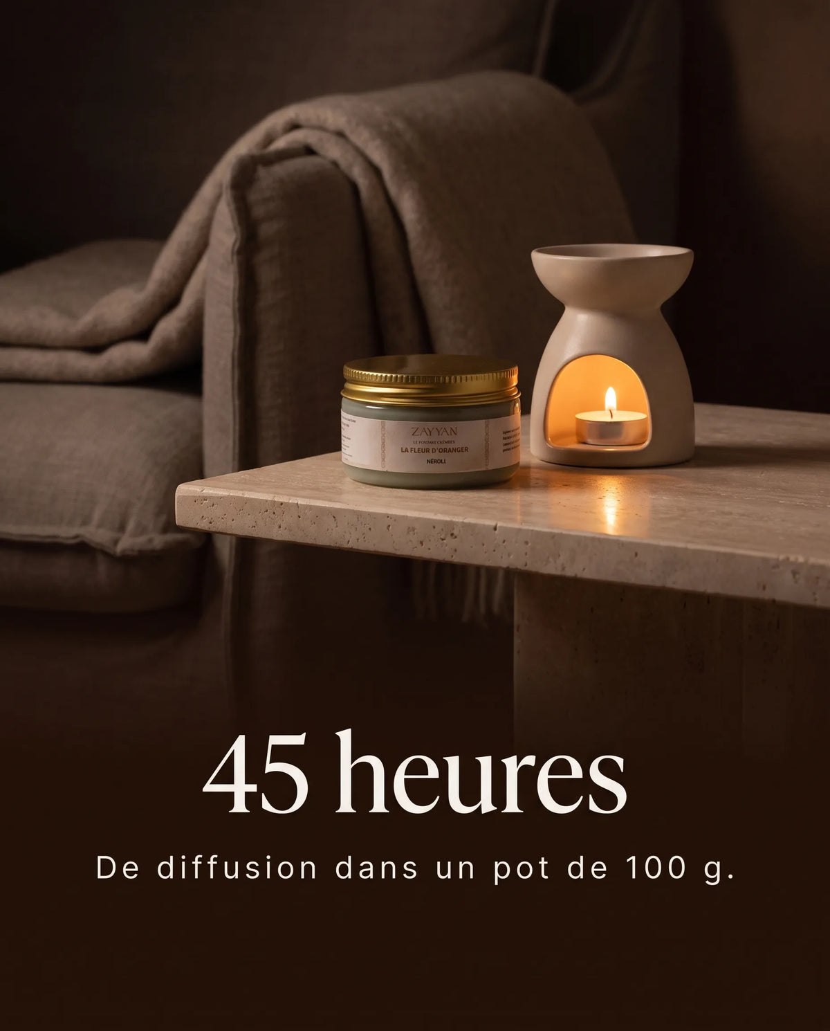 45 heures de diffusion dans un pot de fondant parfumé crémeux de 100 g