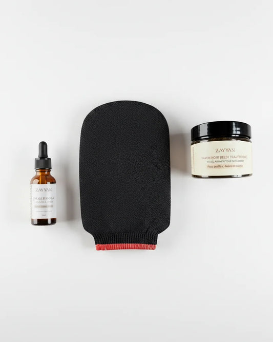 Pack hammam Huile d'Argan - Savon noir corps - Gant kessa