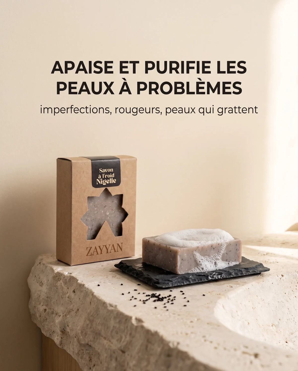 Savon à la nigelle Zayyan qui apaise et purifie les peaux à problèmes