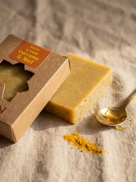 Savon au curcuma & miel - Saponifié à froid, artisanal