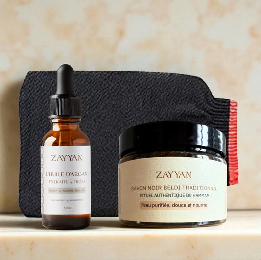 Pack Hammam Huile d'Argan - Savon Noir Beldi - Gant Kessa