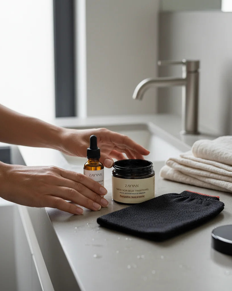 Pack hammam Huile d'Argan - Savon noir corps - Gant kessa