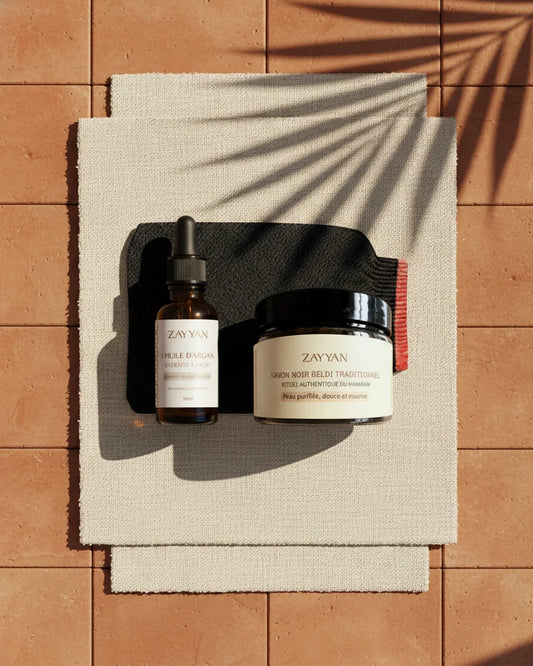 Pack hammam Huile d'Argan - Savon noir corps - Gant kessa