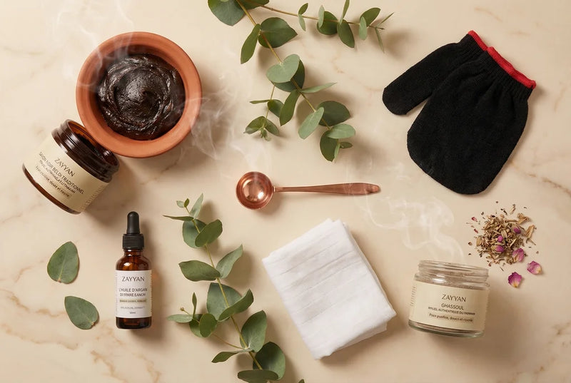 Pack hammam Huile d'Argan - Savon noir corps - Gant kessa — utilisation