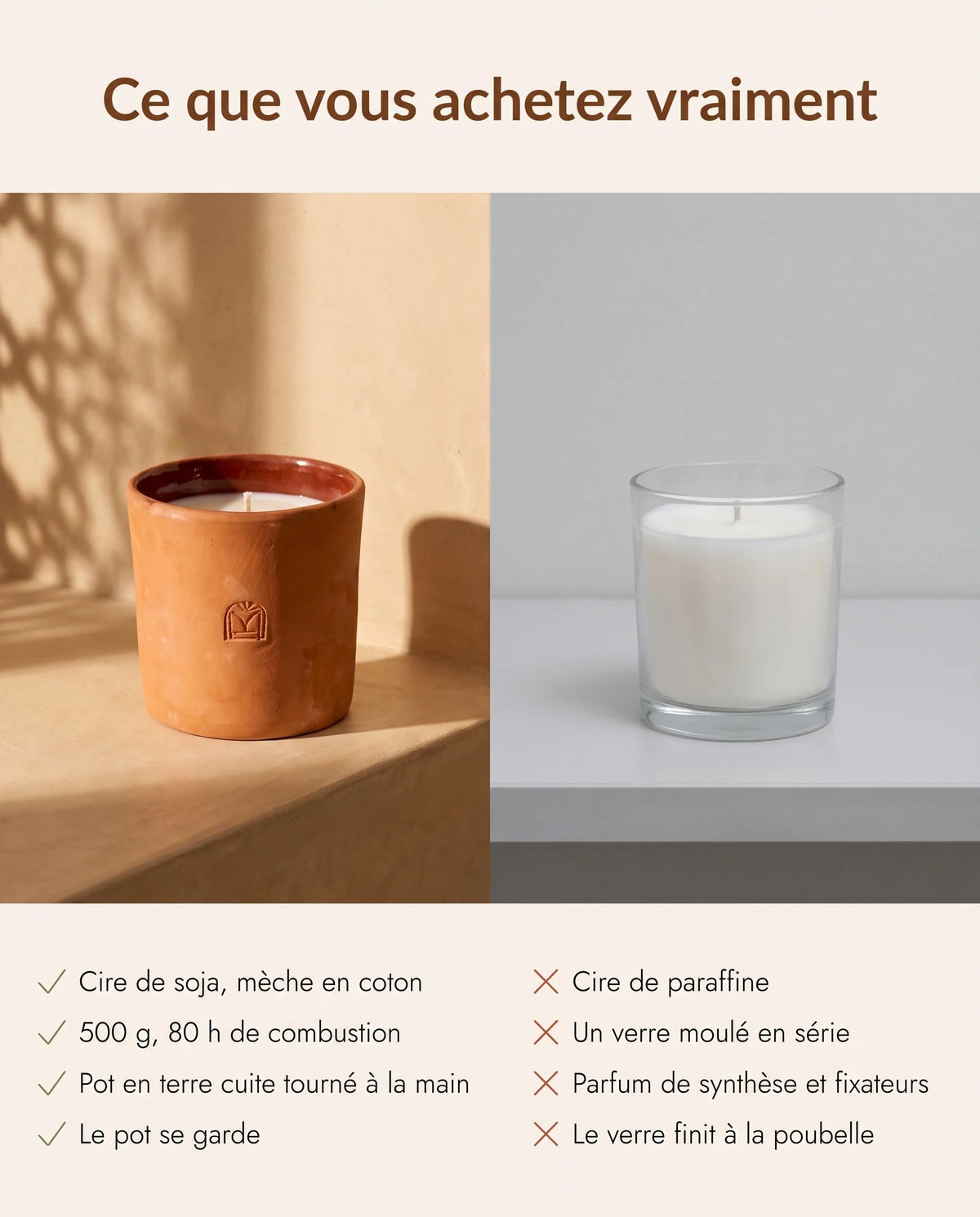 Louiza - Bougie parfumée verveine & thé vert, pot en terre cuite marocaine
