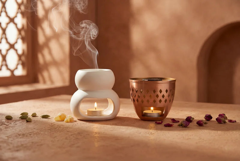 Brûleur de parfum artisanal — Cuivré, blanc ou rose — utilisation