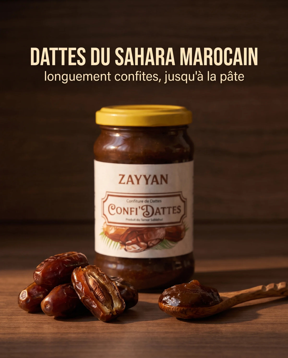 Dattes du Sahara marocain et confiture de dattes en gros plan
