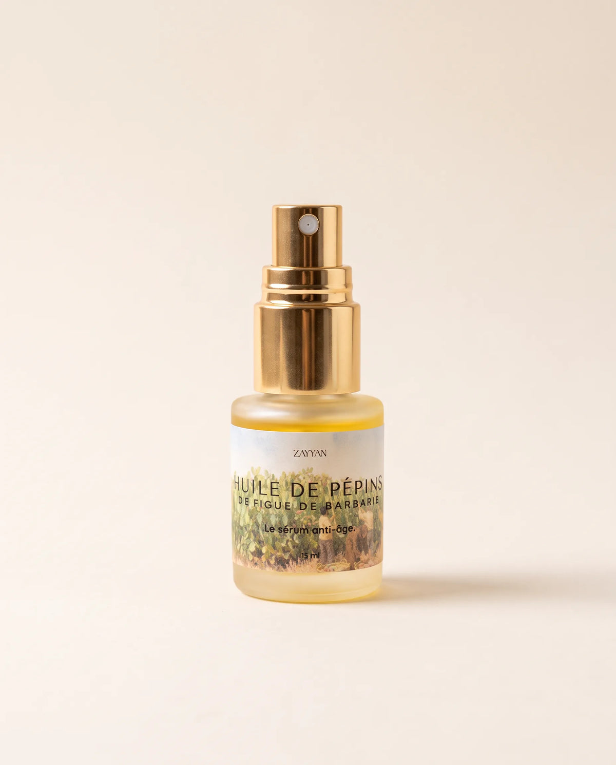 Huile de pépins de figue de barbarie Zayyan, sérum anti-âge en flacon spray de 15 ml, verre givré et pompe dorée
